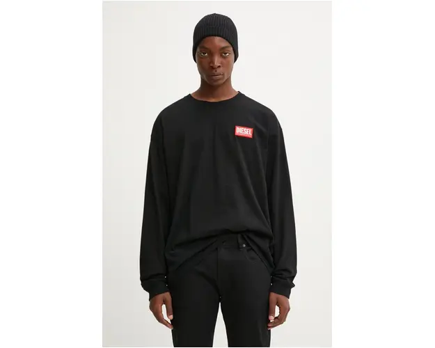 Diesel longsleeve din bumbac T-BOXT-LS-LAB culoarea negru, cu imprimeu, A14948.0NIAR