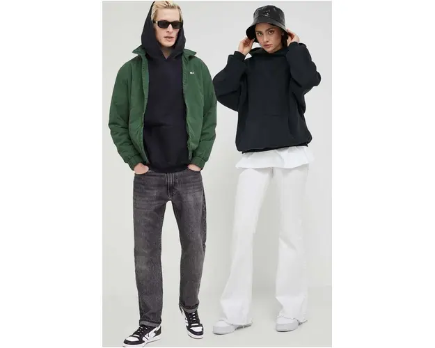 Preach hanorac de bumbac culoarea negru, cu gluga, melanj