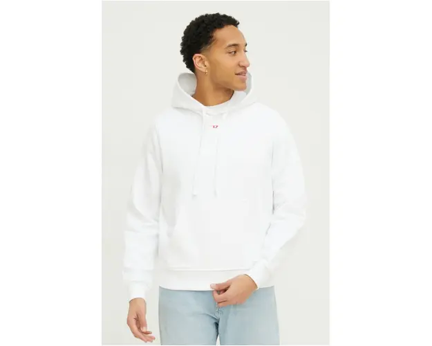 Diesel hanorac de bumbac barbati, culoarea alb, cu gluga, uni A04073.0GEAD