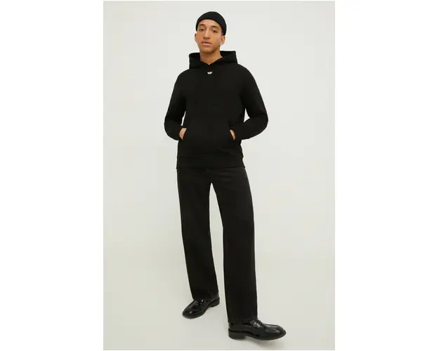 Diesel hanorac de bumbac barbati, culoarea negru, cu gluga, uni A04073.0GEAD