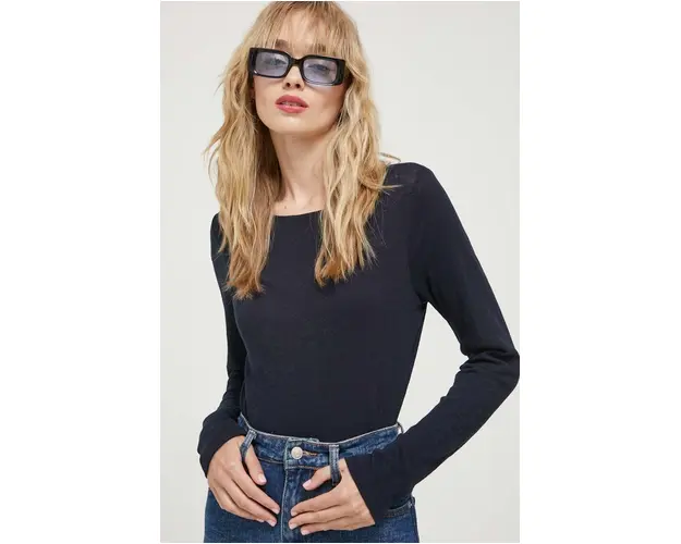 Marc O'Polo longsleeve din bumbac culoarea albastru marin