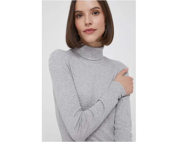 United Colors of Benetton longsleeve din bumbac culoarea gri, cu guler