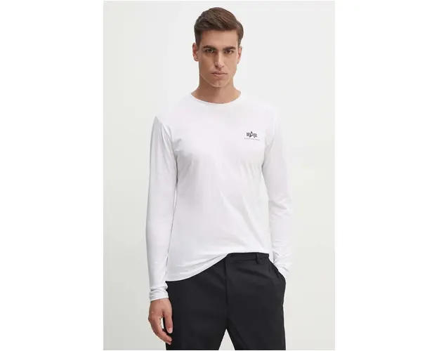 Alpha Industries longsleeve din bumbac Basic culoarea alb, cu imprimeu 198517.09-white