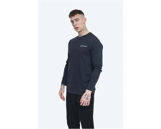 Wood Wood longsleeve din bumbac Peter longsleeve culoarea bleumarin, cu imprimeu 12045402.2491-BRIGHTW