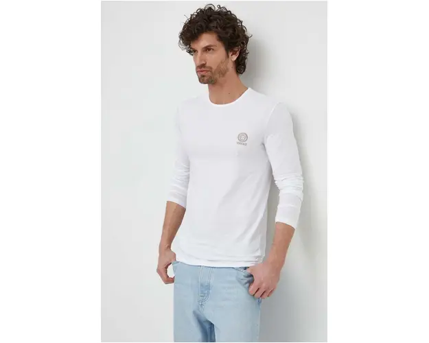 Versace longsleeve 2-pack barbati, culoarea alb, neted