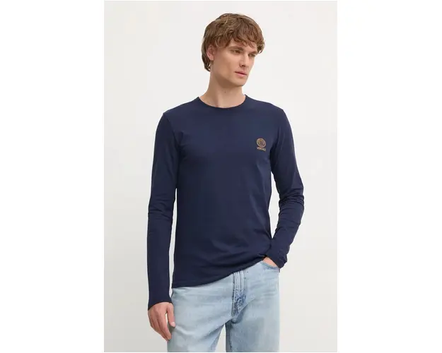 Versace longsleeve barbati, culoarea albastru marin, cu imprimeu
