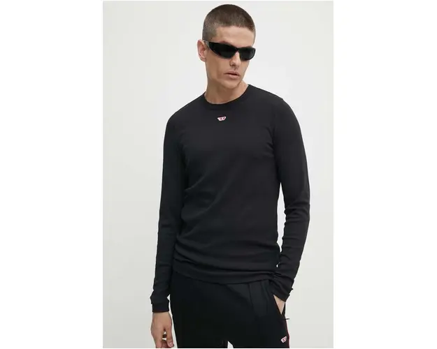 Diesel longsleeve D-RIBBER-LS-N barbati, culoarea negru, neted, A14951.0EJAI