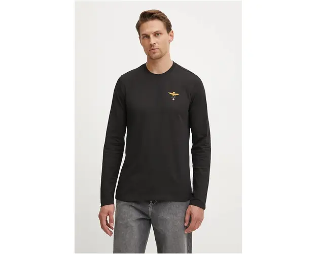Aeronautica Militare longsleeve din bumbac culoarea negru, cu imprimeu, TS2390J372