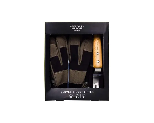 Gentlemen's Hardware set de gradinarit Leather Gloves & Root Lifter 2-pack