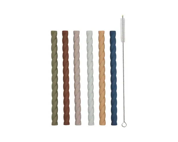OYOY set de paie cu o perie Mellow Silicone Straw 6-pack