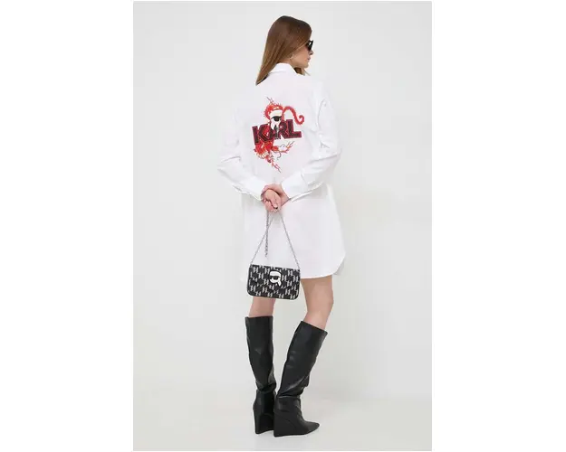 Karl Lagerfeld camasa din bumbac femei, culoarea alb, cu guler clasic, regular