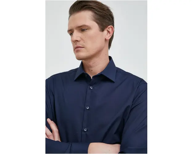 Seidensticker camasa din bumbac barbati, culoarea albastru marin, cu guler clasic, slim
