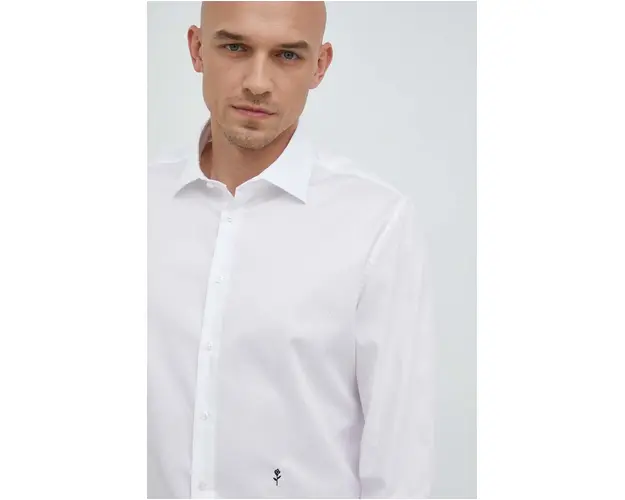 Seidensticker camasa din bumbac barbati, culoarea alb, cu guler clasic, slim