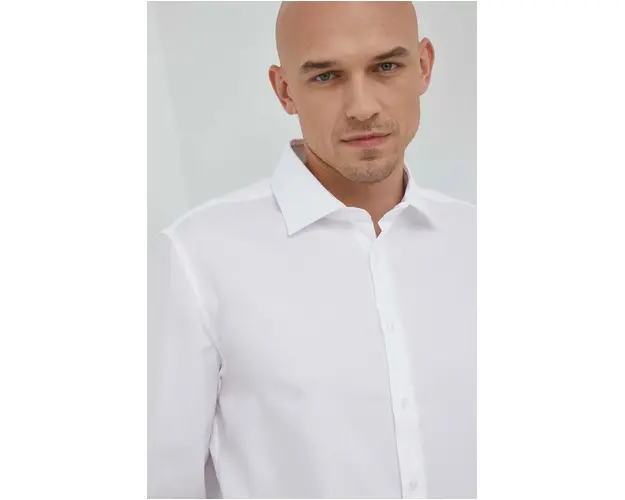 Seidensticker camasa din bumbac barbati, culoarea alb, cu guler clasic, slim