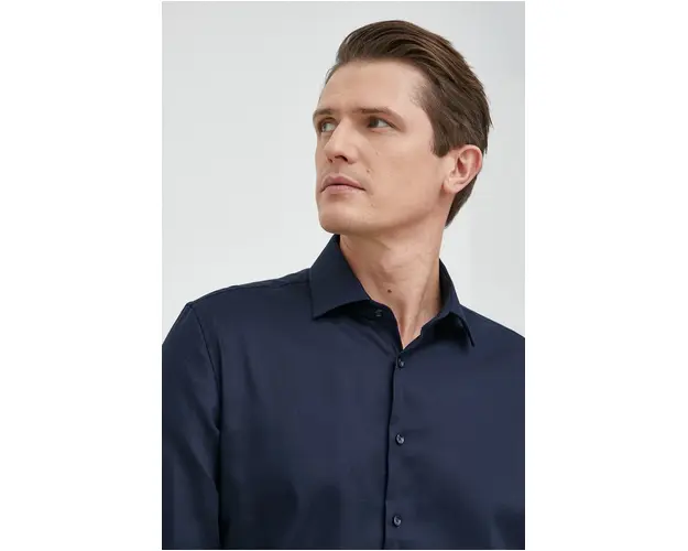 Seidensticker camasa din bumbac barbati, culoarea albastru marin, cu guler clasic, slim