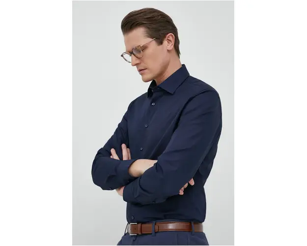 Seidensticker camasa din bumbac barbati, culoarea albastru marin, cu guler clasic, slim