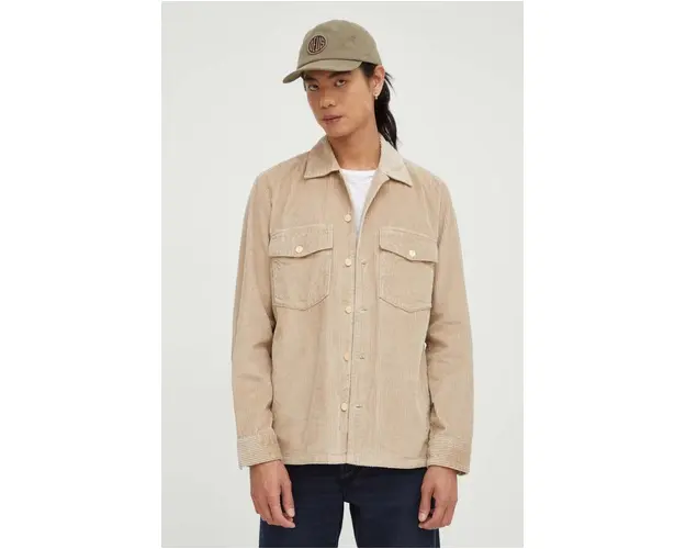 Marc O'Polo camasa din bumbac barbati, culoarea bej, cu guler clasic, relaxed