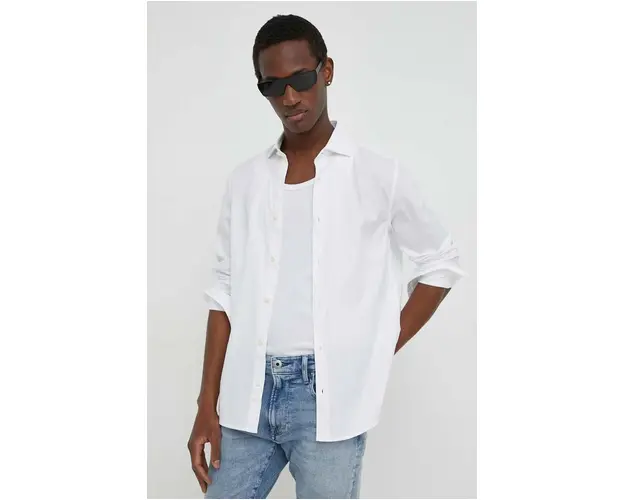 Marc O'Polo camasa din bumbac barbati, culoarea alb, cu guler clasic, regular