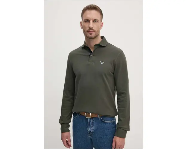 Barbour longsleeve din bumbac culoarea verde, neted, MML1333