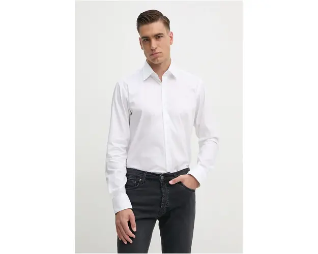 BOSS camasa din bumbac barbati, culoarea alb, cu guler clasic, regular, 50479943