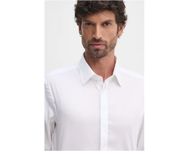 BOSS camasa din bumbac barbati, culoarea alb, cu guler clasic, slim, 50480093