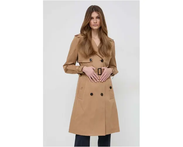 BOSS trench femei, culoarea bej, de tranzitie, cu doua randuri nasturi 50489115