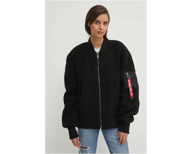 Alpha Industries geaca bomber Ma-1 Teddy femei, culoarea negru, de tranzitie, oversize 108102.03-Black