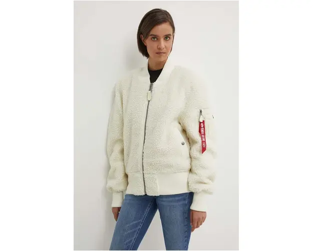 Alpha Industries geaca bomber Ma-1 Teddy femei, culoarea bej, de tranzitie, oversize 108102.16-cream