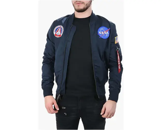 Alpha Industries geaca bomber cu doua fete MA-1 TT NASA Reviersible II barbati, culoarea bleumarin, de tranzitie 186101.07-navy
