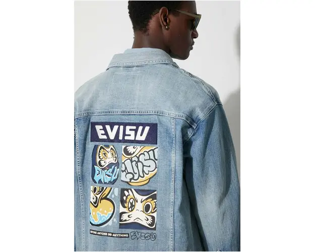 Evisu geaca din denim barbati, de tranzitie, oversize