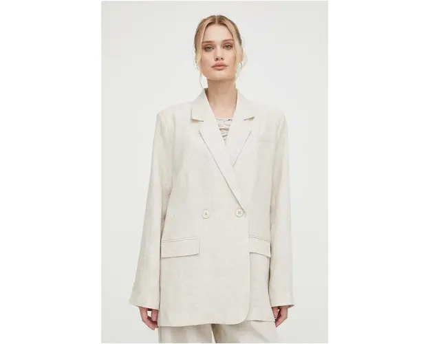 Gestuz sacou din amestec de in culoarea bej, cu doua randuri de nasturi, uni 10908813