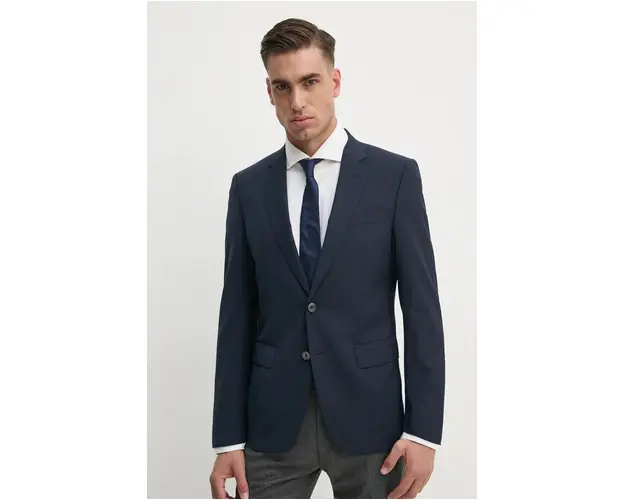 BOSS geaca de lana culoarea albastru marin, 50482734