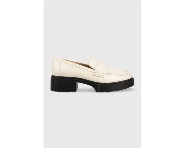 Coach mocasini de piele Cb990 Leah Loafer femei, culoarea bej, cu platforma