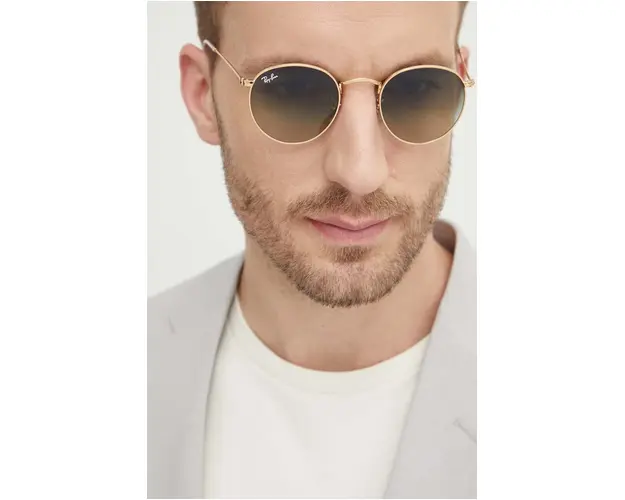 Ray-Ban ochelari de soare ROUND METAL barbati, culoarea auriu, 0RB3447