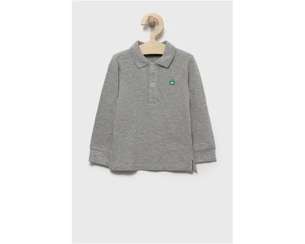 United Colors of Benetton longsleeve din bumbac pentru copii culoarea gri, neted