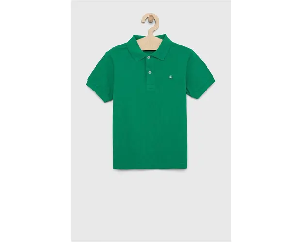 United Colors of Benetton tricouri polo din bumbac pentru copii culoarea verde, neted