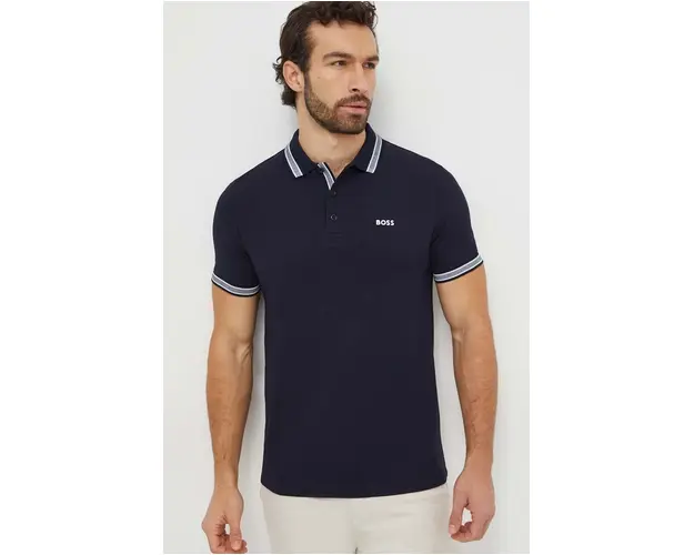 BOSS Green polo de bumbac culoarea bleumarin, uni 50469055
