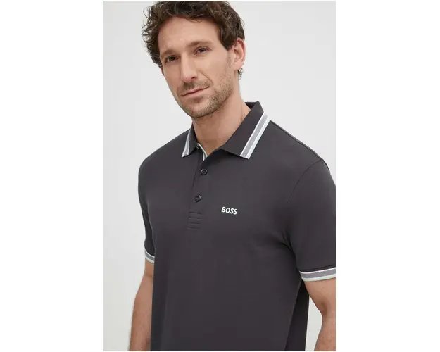 BOSS Green polo de bumbac culoarea gri, uni 50469055