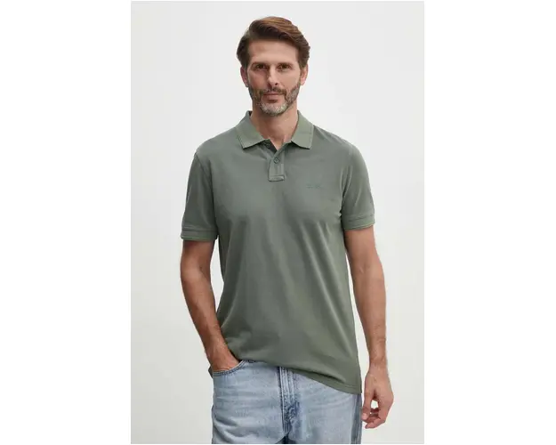 Boss Orange polo de bumbac culoarea verde, neted, 50507813