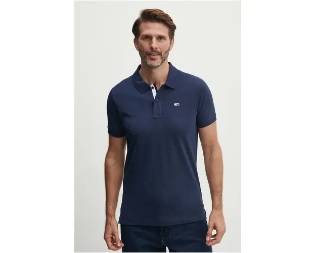 Tommy Jeans polo de bumbac culoarea albastru marin, neted, DM0DM15370