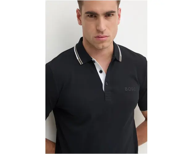 Boss Green tricou polo barbati, culoarea negru, cu imprimeu, 50469102