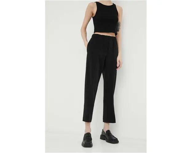 Samsoe Samsoe pantaloni femei, culoarea negru, drept, high waist