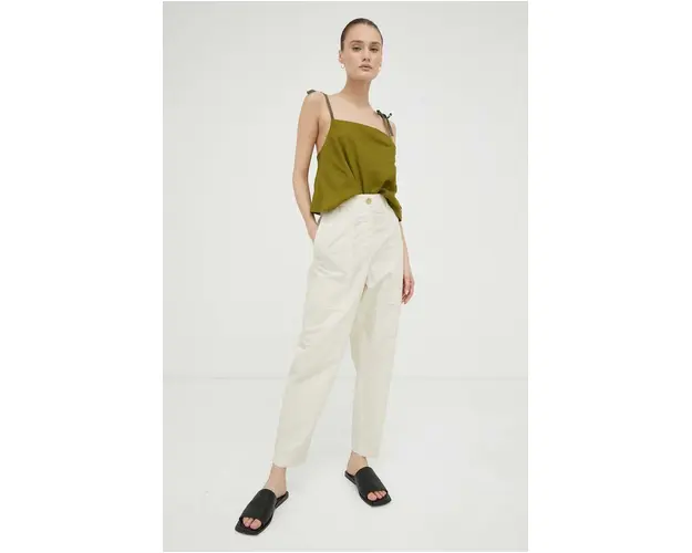 Marc O'Polo pantaloni femei, culoarea bej, drept, high waist