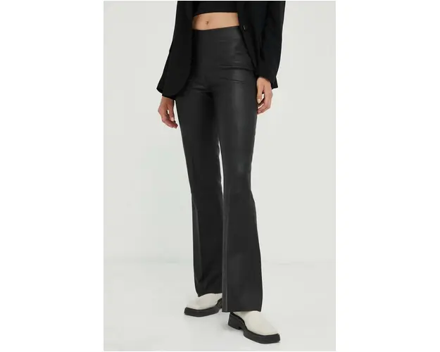 Day Birger et Mikkelsen pantaloni de piele femei, culoarea negru, evazati, high waist