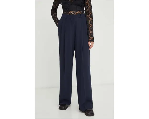 Day Birger et Mikkelsen pantaloni femei, culoarea albastru marin, lat, high waist