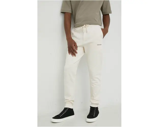 Les Deux pantaloni de trening din bumbac culoarea bej, cu imprimeu