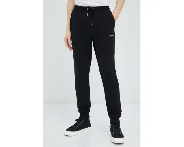 Les Deux pantaloni de trening din bumbac culoarea negru, cu imprimeu