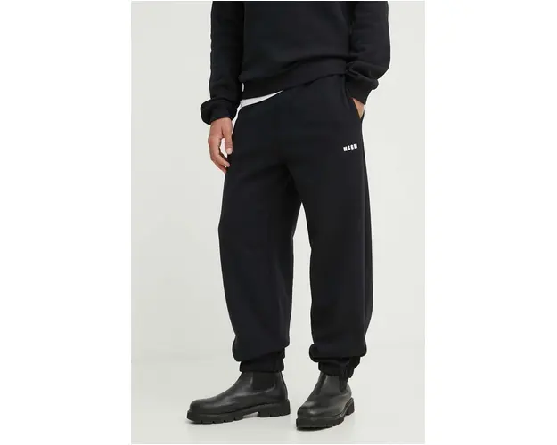 MSGM pantaloni de trening din bumbac culoarea negru, neted, 2000MP500.200001
