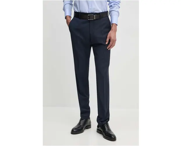 BOSS pantaloni de lana culoarea albastru marin, mulata, 50482735
