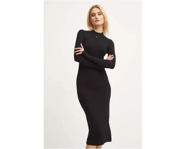 Diesel rochie D-MOKKY-LS-MICRODIV culoarea negru, midi, mulata, A14954.0BLAN